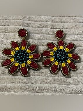 Hand-Beaded Flower Statement Earrings Made my Native Women of MX